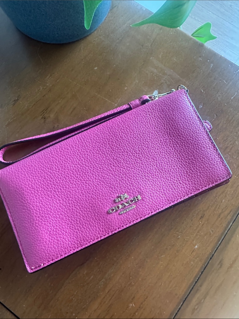 COACH Hot Pink Leather Wristlet Clutch with Gold Logo